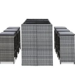 vidaXL Mesa y sillas de bar jardín 7 pzas cojines ratán sintético Gris Clearance