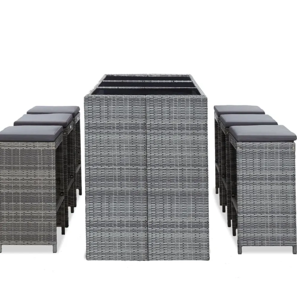 vidaXL Mesa y sillas de bar jardín 7 pzas cojines ratán sintético Gris Clearance
