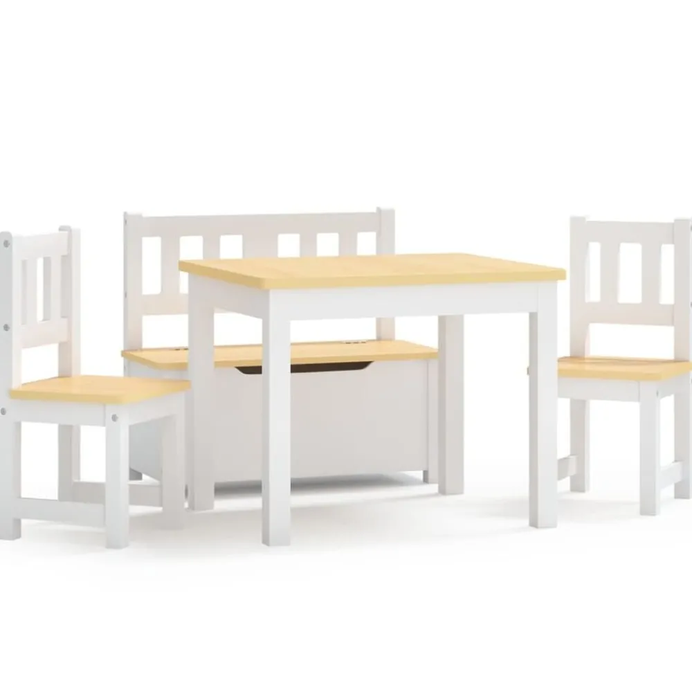 vidaXL Mesa y sillas infantiles 4 piezas MDF Blanco y beige