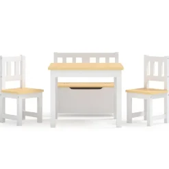 vidaXL Mesa y sillas infantiles 4 piezas MDF Blanco y beige