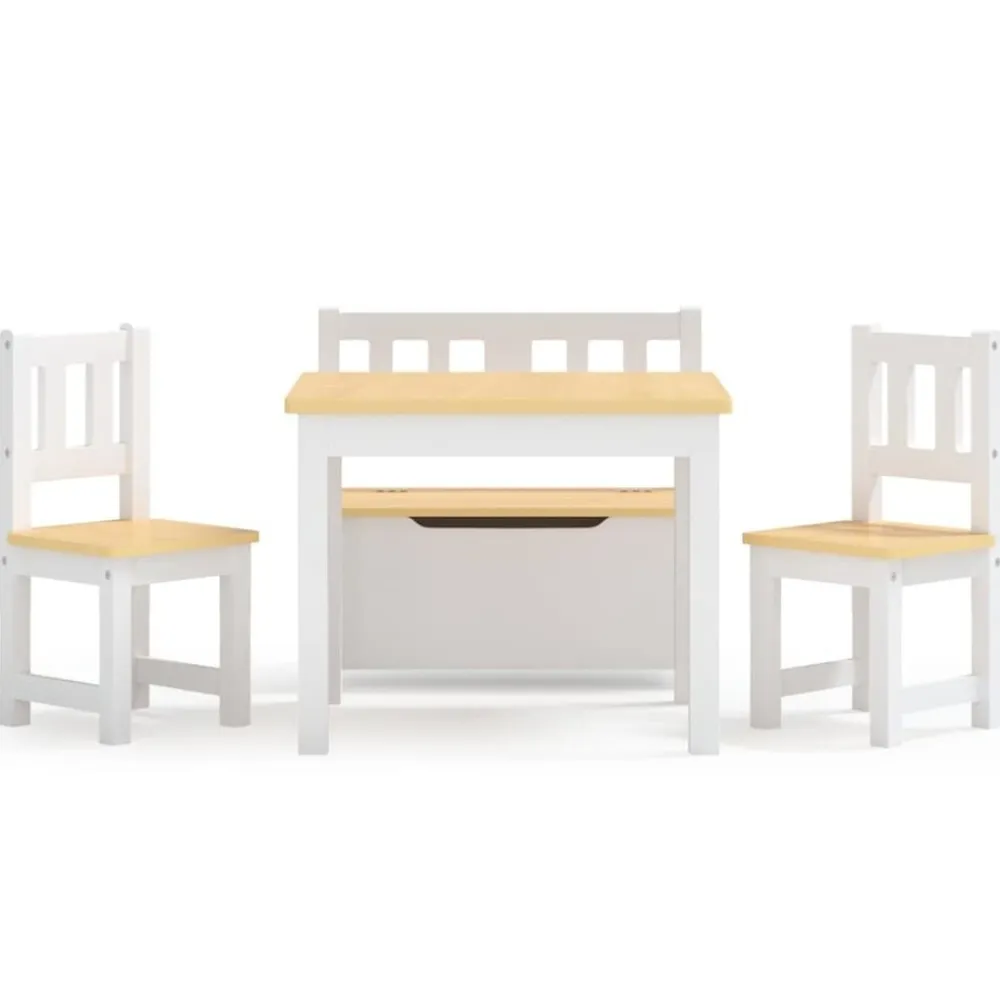 vidaXL Mesa y sillas infantiles 4 piezas MDF Blanco y beige