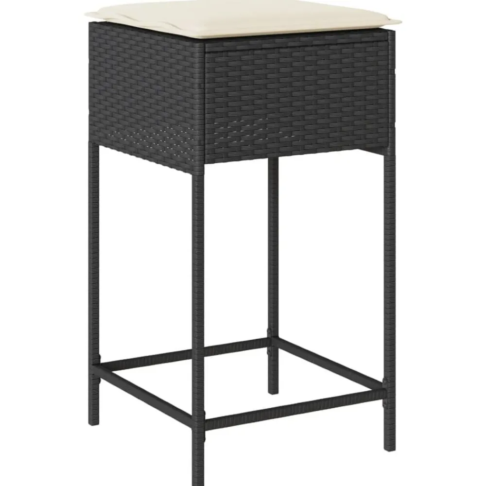 vidaXL Mesa y taburetes altos jardín 5 pzas y cojines ratán PE Negro Discount