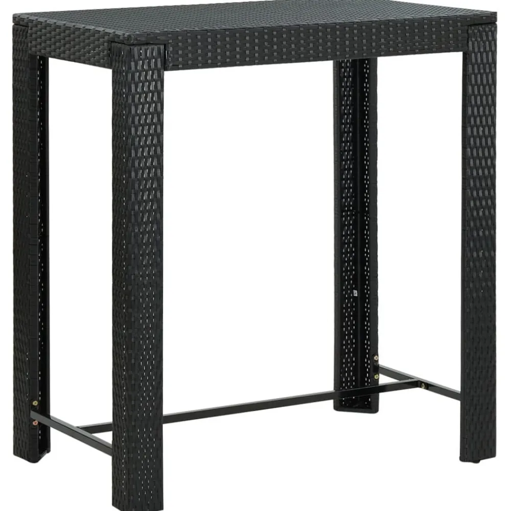 vidaXL Mesa y taburetes altos jardín 5 pzas y cojines ratán PE Negro Discount