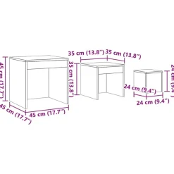 vidaXL Mesas-Mesas apilables 3 piezas madera contrachapada
