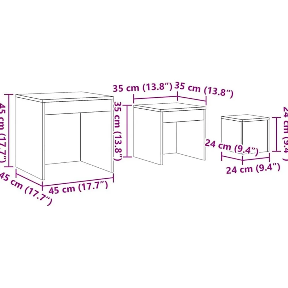 vidaXL Mesas-Mesas apilables 3 piezas madera contrachapada