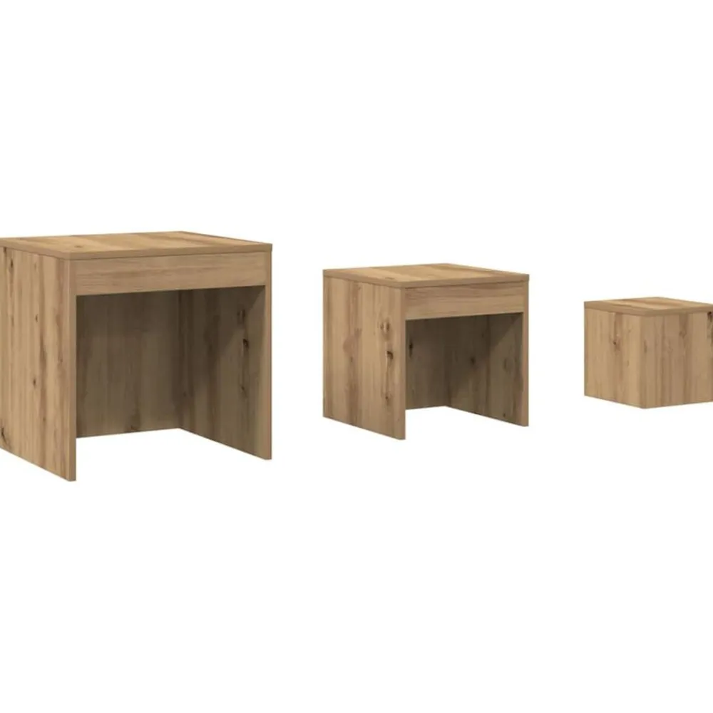 vidaXL Mesas apilables 3 pzas madera contrachapada color Roble artisan New
