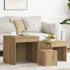 vidaXL Mesas apilables 3 pzas madera contrachapada color Roble artisan New