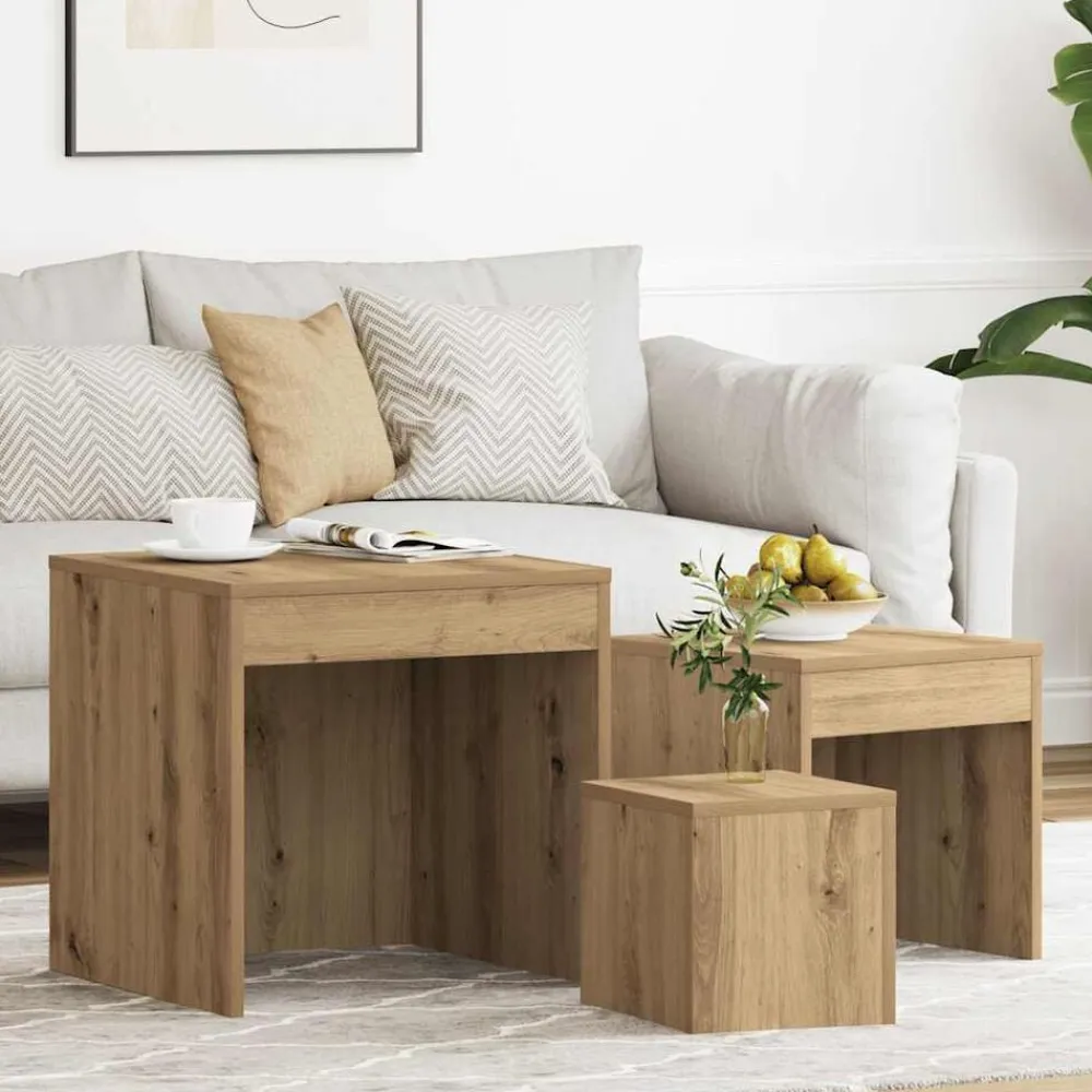 vidaXL Mesas apilables 3 pzas madera contrachapada color Roble artisan New