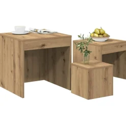 vidaXL Mesas apilables 3 pzas madera contrachapada color Roble artisan New