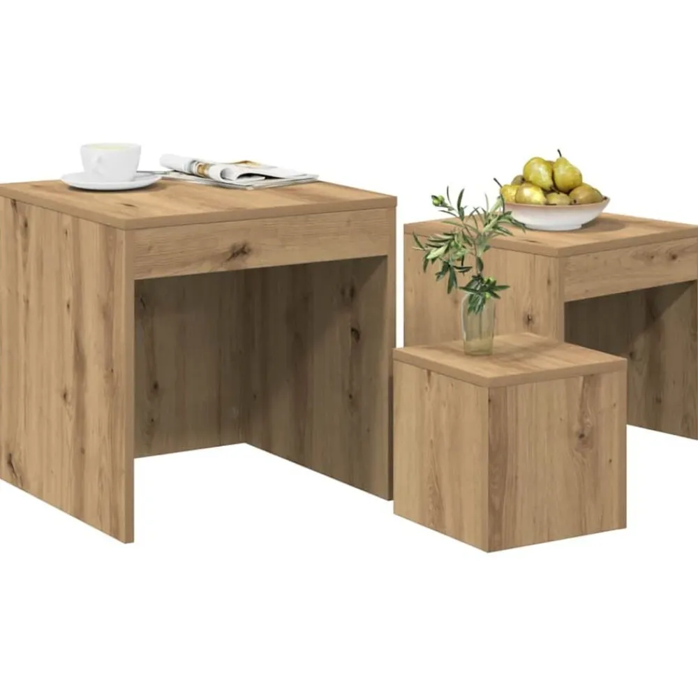vidaXL Mesas apilables 3 pzas madera contrachapada color Roble artisan New