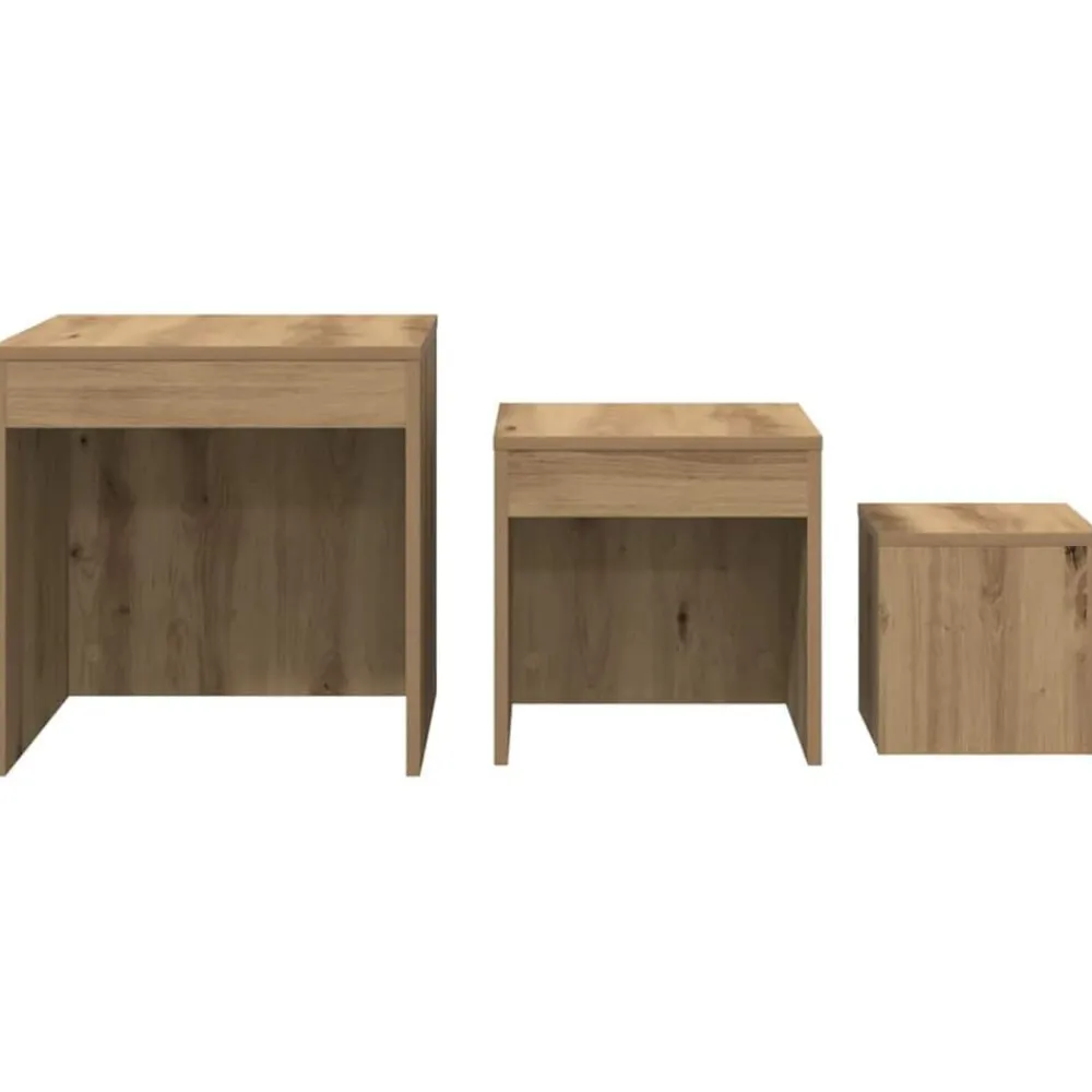 vidaXL Mesas apilables 3 pzas madera contrachapada color Roble artisan New