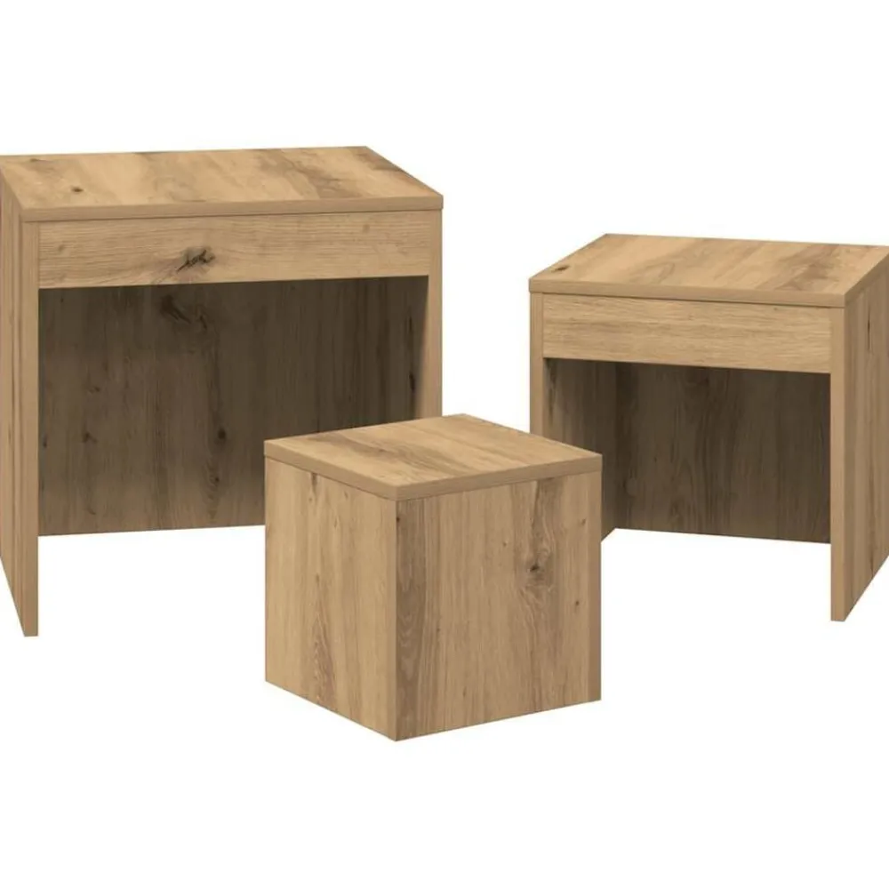 vidaXL Mesas apilables 3 pzas madera contrachapada color Roble artisan New