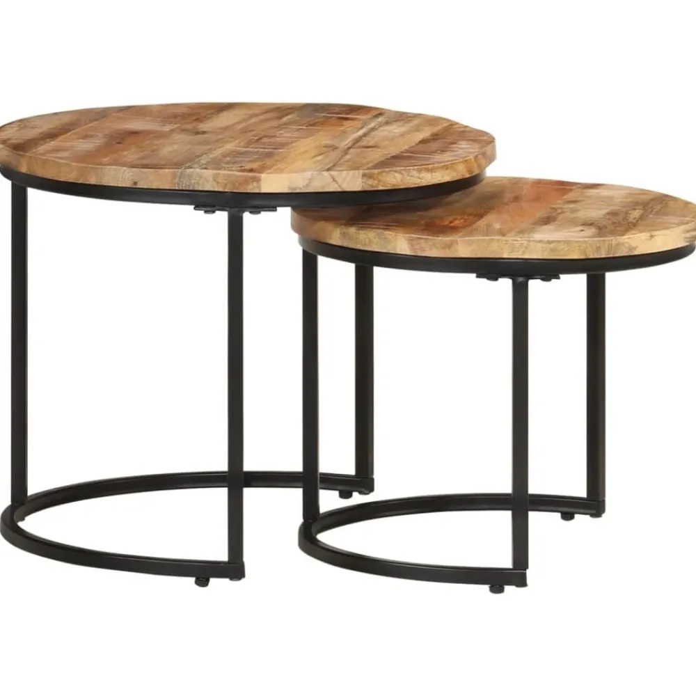 vidaXL Mesas-Mesas apilables 2 unidades madera rugosa de mango