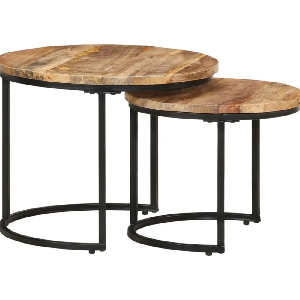 vidaXL Mesas-Mesas apilables 2 unidades madera rugosa de mango