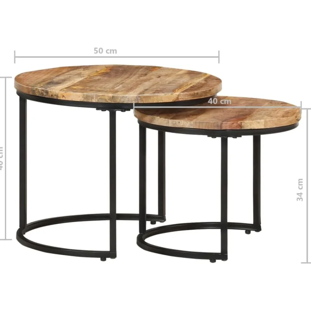 vidaXL Mesas-Mesas apilables 2 unidades madera rugosa de mango