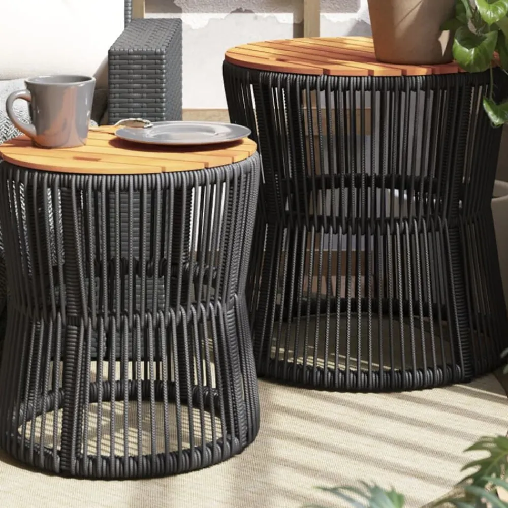 vidaXL Muebles De Jardín-Mesas auxiliares jardín 2 pzas superficie de madera ratán