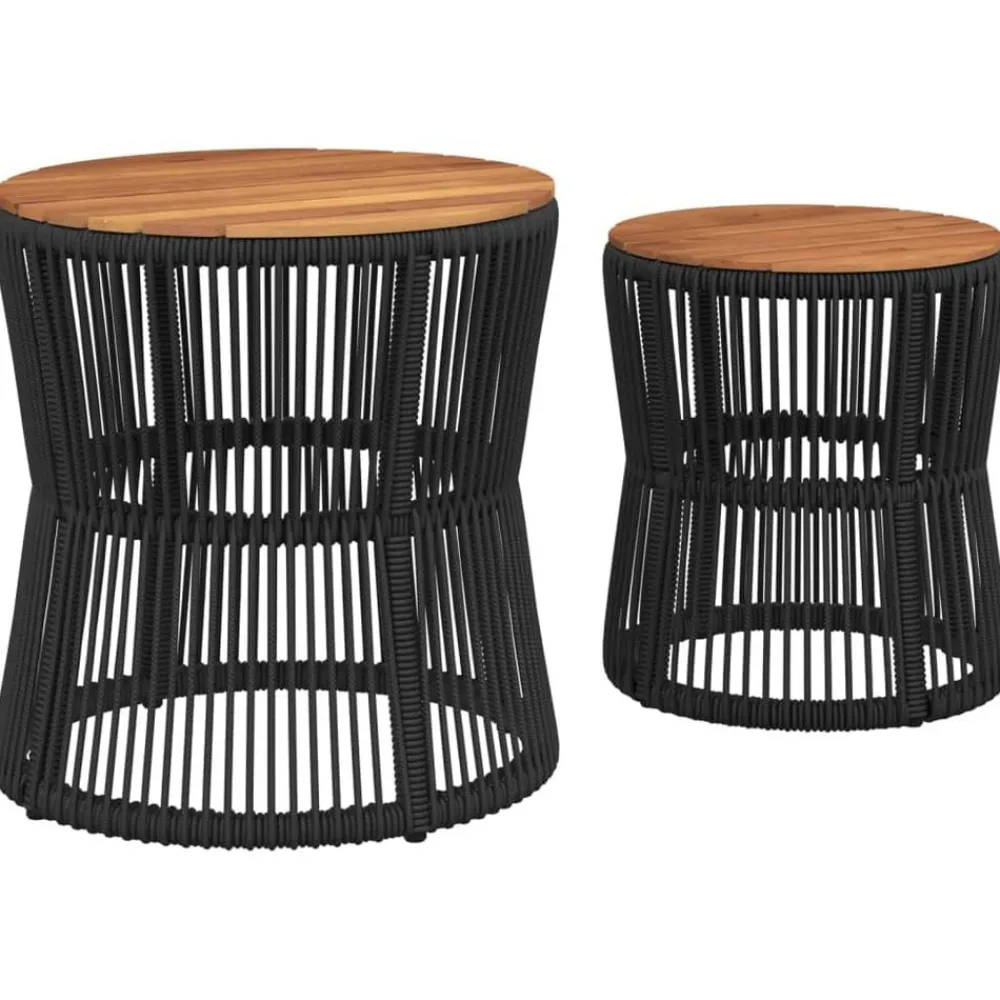 vidaXL Muebles De Jardín-Mesas auxiliares jardín 2 pzas superficie de madera ratán