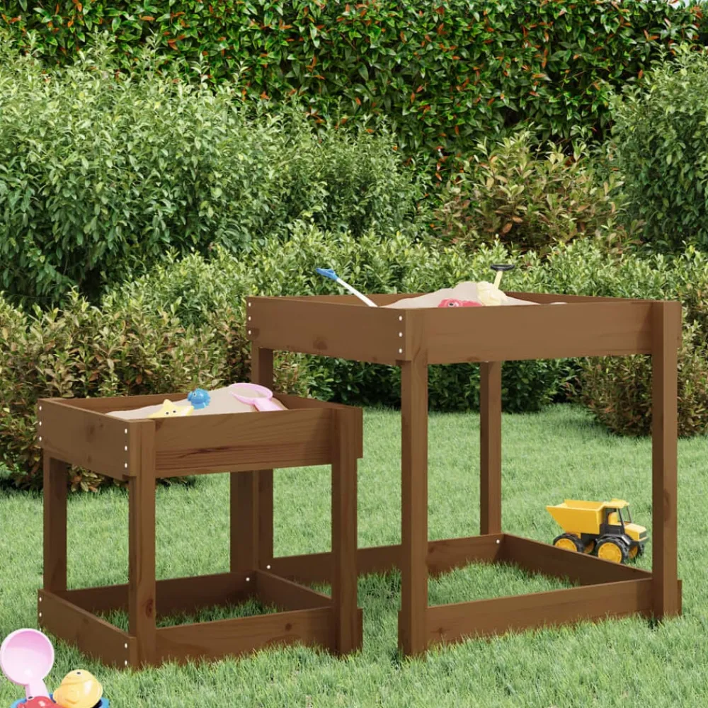 vidaXL Estructuras Para Juegos Al Aire Libre-Mesas de arena 2 uds madera maciza de pino marrón miel
