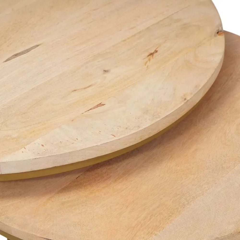 vidaXL Mesas de Café Nido 3 pcs Marrón Madera maciza de mango y acero Clearance