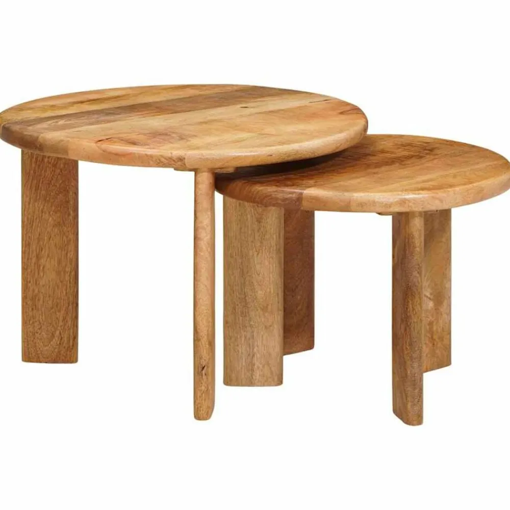 vidaXL Mesas de Café Nido 2 pcs Marrón Madera de mango maciza Online