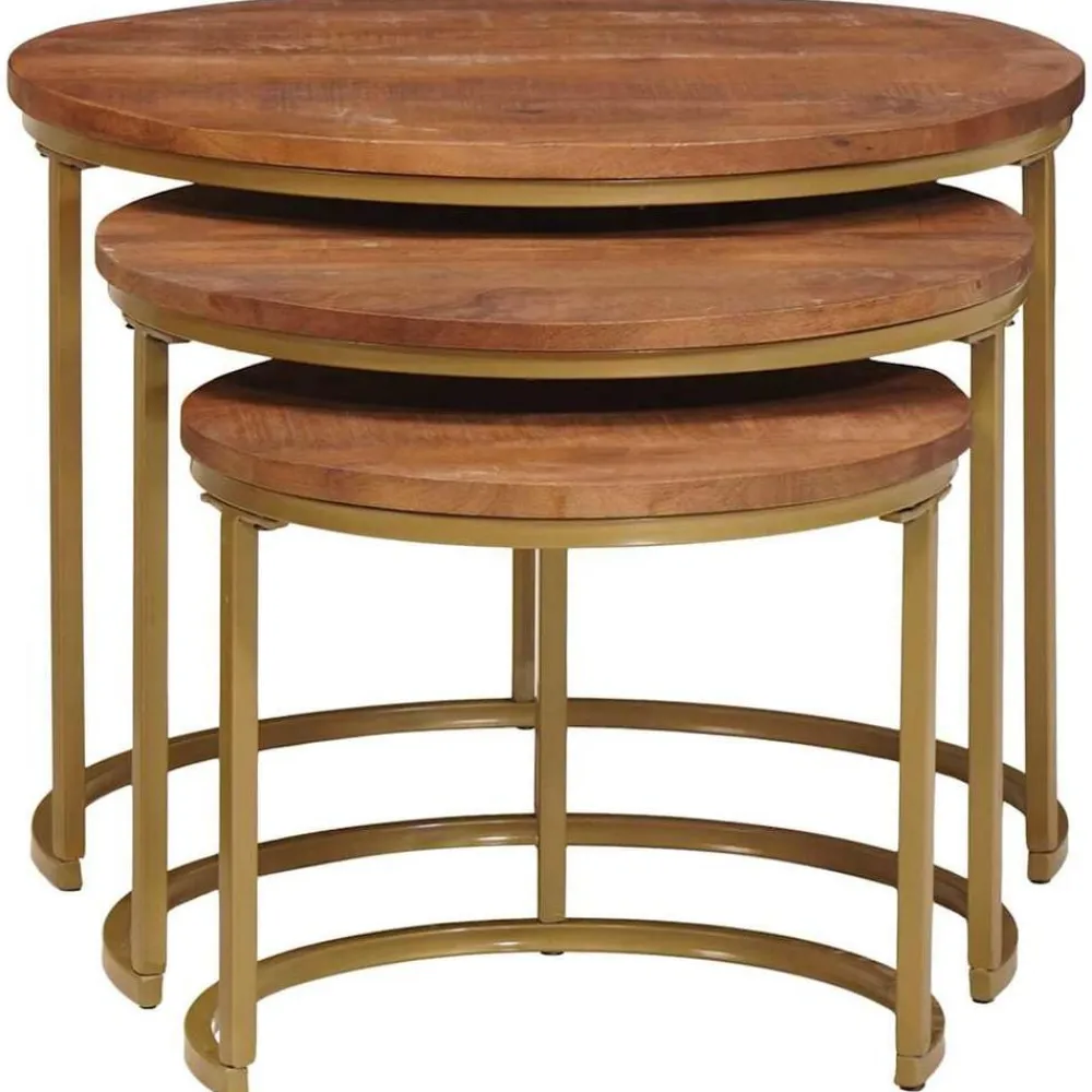 vidaXL Mesas-Mesas de Café Nido 3 pcs Madera maciza de mango y acero