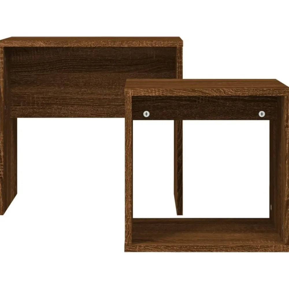 vidaXL Mesas-Mesas de centro apilables 2 pzas madera ingeniería roble marrón