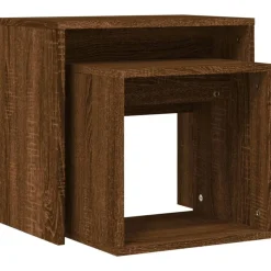 vidaXL Mesas-Mesas de centro apilables 2 pzas madera ingeniería roble marrón