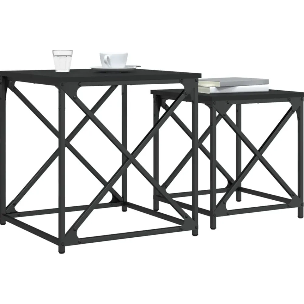 vidaXL Mesas de centro apilables 2 piezas madera de ingeniería Negro Hot