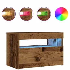 vidaXL Mesas-Mesilla de noche con luces LED madera vieja 60x35x40 cm