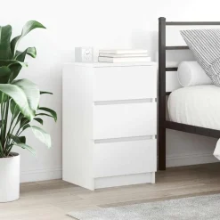 vidaXL Mesilla de noche con 3 cajones blanca 39x35x65 cm Blanco Outlet
