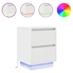 vidaXL Mesilla de noche con luces LED blanca 38x34x50 cm Blanco Sale