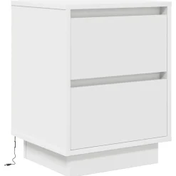 vidaXL Mesilla de noche con luces LED blanca 38x34x50 cm Blanco Sale