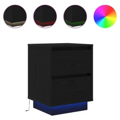 vidaXL Mesilla de noche con luces LED negra 38x34x50 cm Negro Outlet