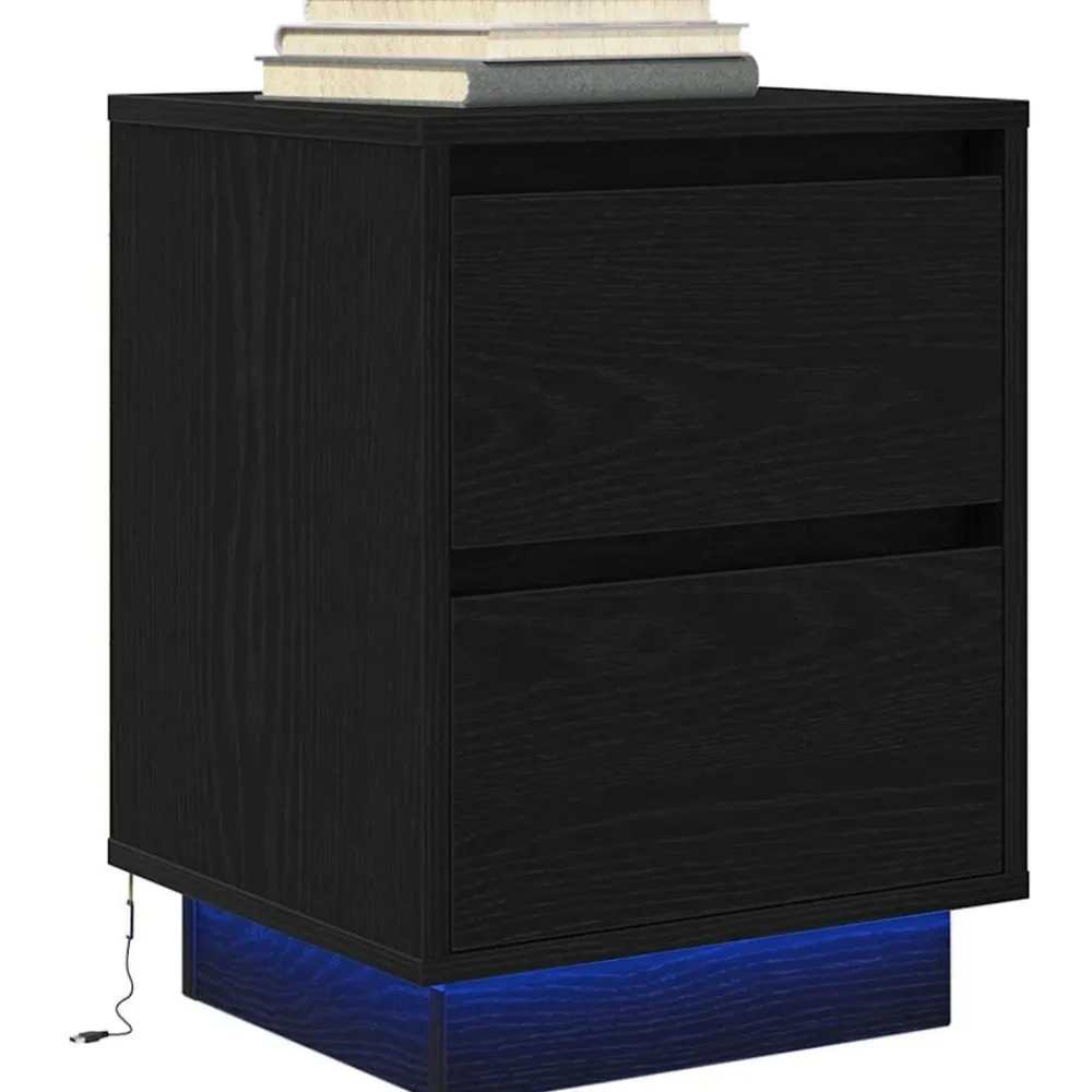 vidaXL Mesilla de noche con luces LED negra 38x34x50 cm Negro Outlet