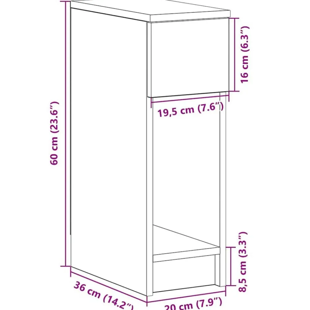 vidaXL Mesilla de noche con cajón 20x36x60 cm Roble Sonoma New