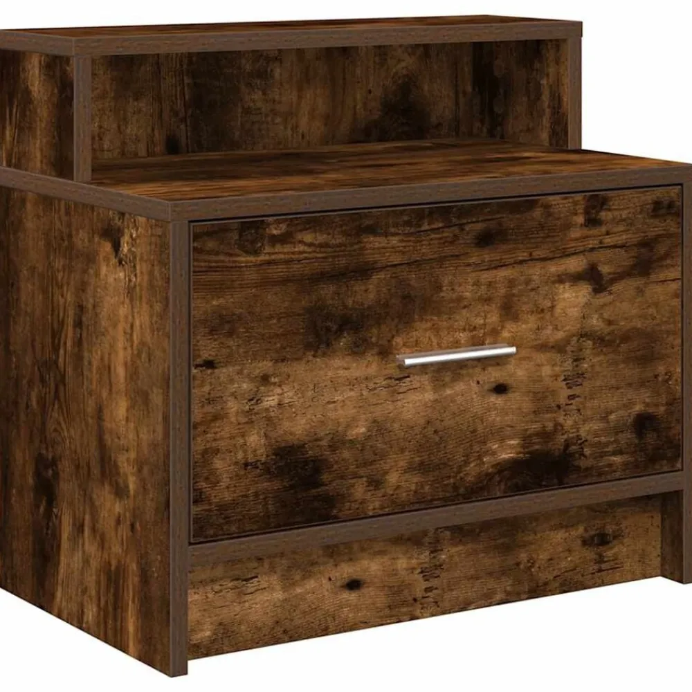 vidaXL Mesilla de noche con cajón 51x31x47 cm Roble ahumado Online