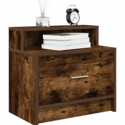 vidaXL Mesilla de noche con cajón 51x31x47 cm Roble ahumado Online