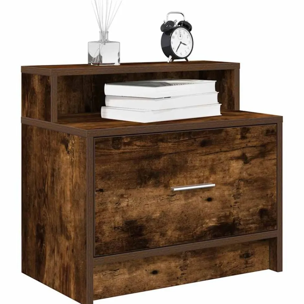 vidaXL Mesilla de noche con cajón 51x31x47 cm Roble ahumado Online