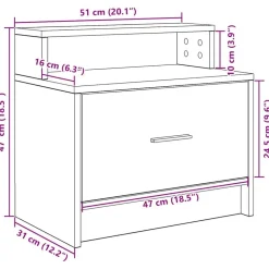 vidaXL Mesilla de noche con cajón 51x31x47 cm Roble ahumado Online