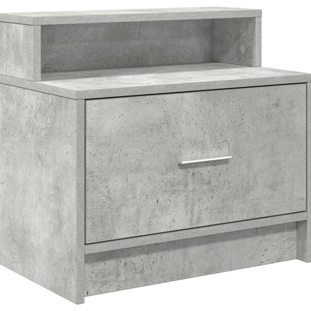 vidaXL Mesas-Mesilla de noche con cajón gris hormigón 51x31x47 cm