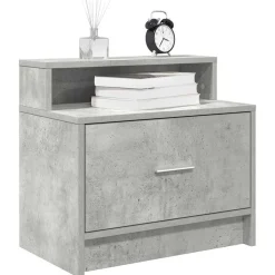 vidaXL Mesas-Mesilla de noche con cajón gris hormigón 51x31x47 cm