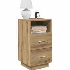 vidaXL Mesilla de noche con 2 cajones roble artesano 36x36x68 cm Roble artisan Best