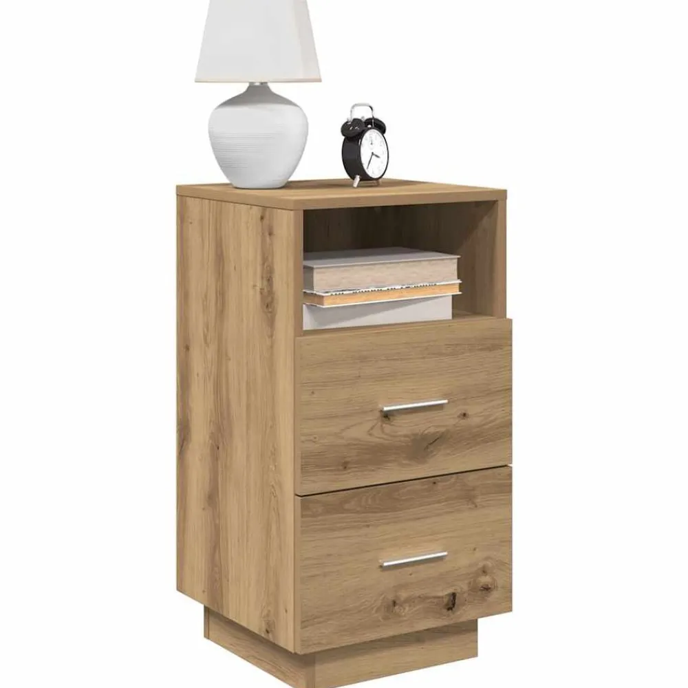 vidaXL Mesilla de noche con 2 cajones roble artesano 36x36x68 cm Roble artisan Best