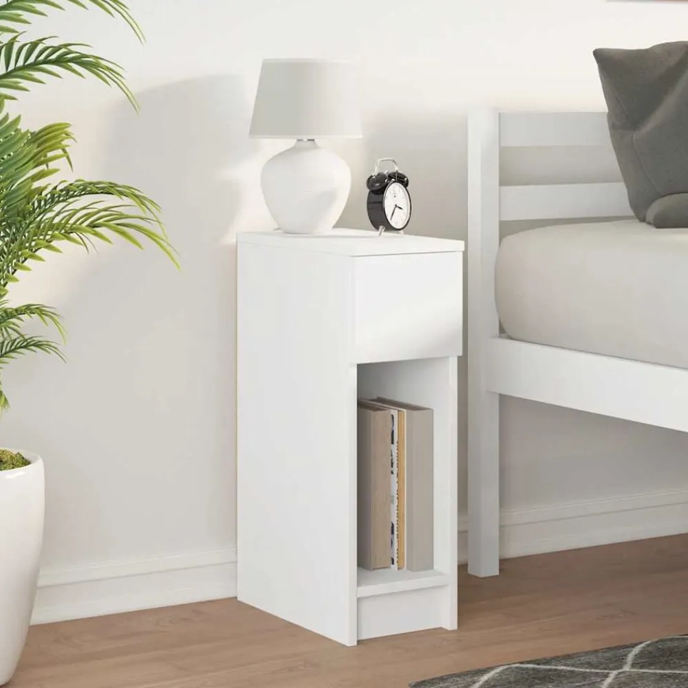 vidaXL Mesilla de noche con cajón blanca 20x36x60 cm Blanco New