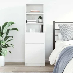 vidaXL Mesilla de noche de madera de ingeniería blanca 39x35x125 cm Blanco Best