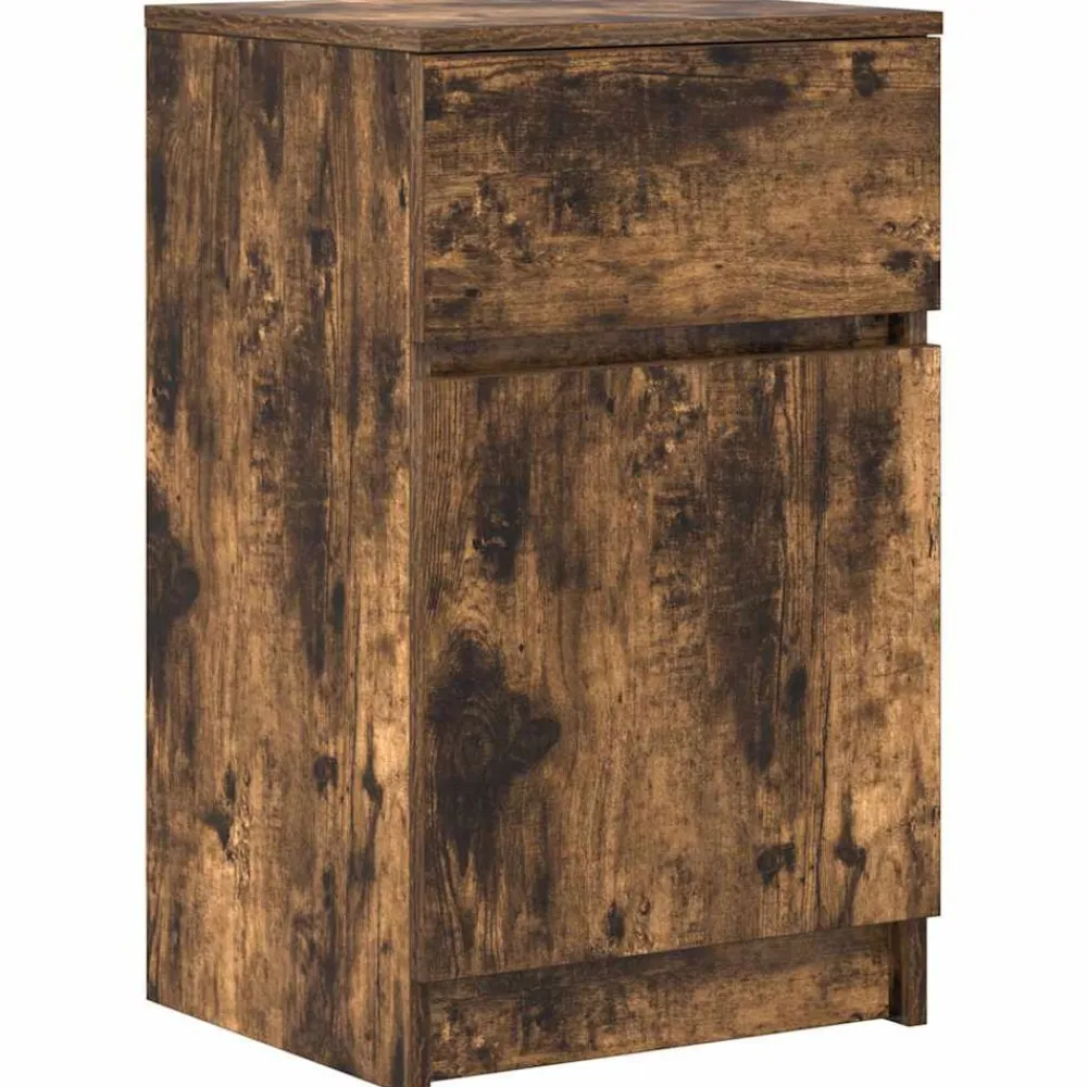 vidaXL Mesilla de noche 39x35x65 cm madera de ingeniería Roble ahumado Online