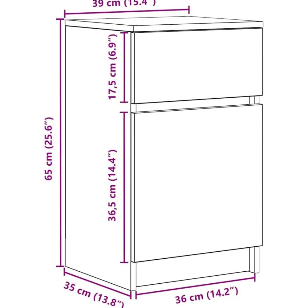 vidaXL Mesilla de noche 39x35x65 cm madera de ingeniería Roble ahumado Online