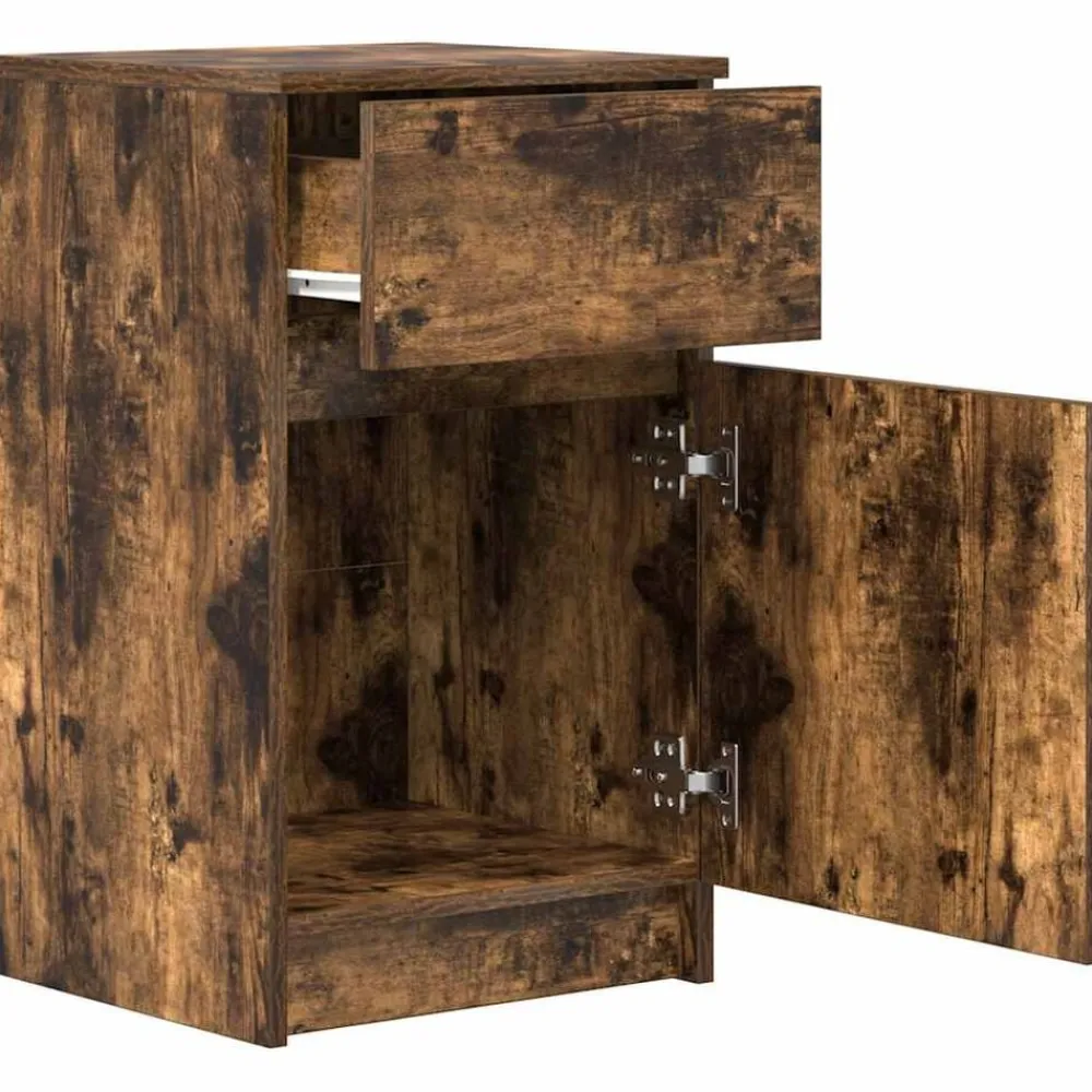 vidaXL Mesilla de noche 39x35x65 cm madera de ingeniería Roble ahumado Online