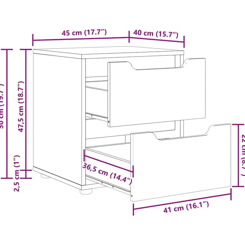 vidaXL Mesilla de noche VISNES negra 45x40x50 cm madera de ingeniería Negro Clearance