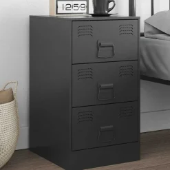 vidaXL Mesita de noche acero negra 34,5x39x62 cm Negro Discount
